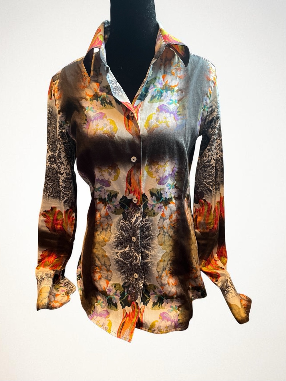 Etro Women's Floral Ombre Button-Front Fittted  Blouse in Multicolor Italian 40